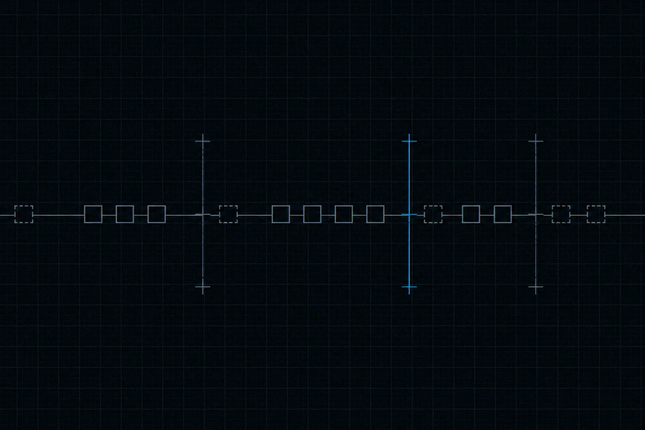 Credit tokens positioned along a timeline with expiry markers cutting across it