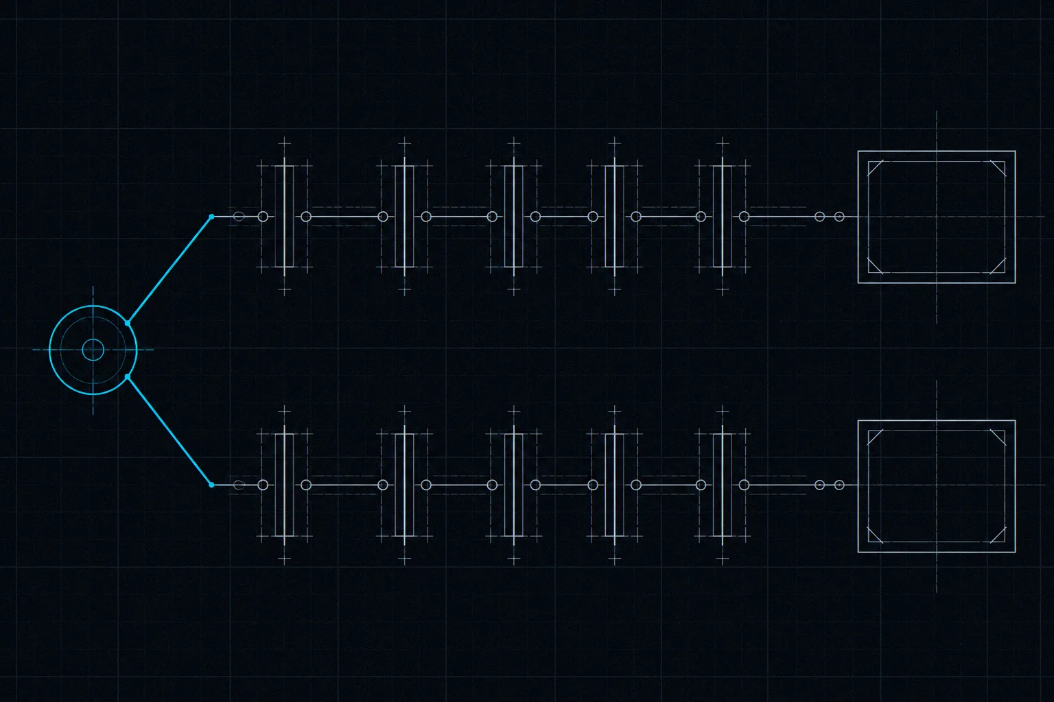 One origin point splitting into two identically measured routes