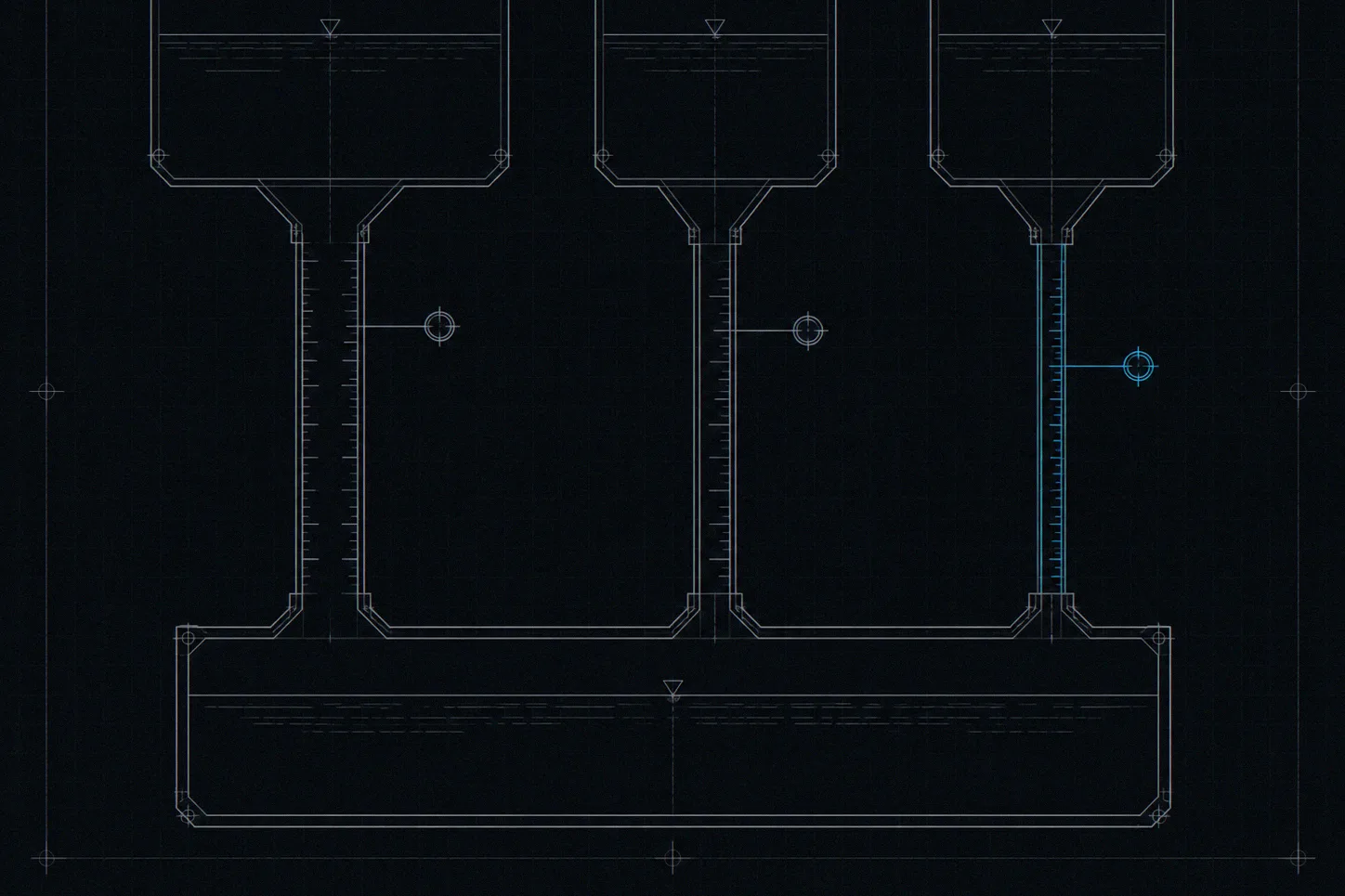 Three separately metered channels feeding a single measured basin